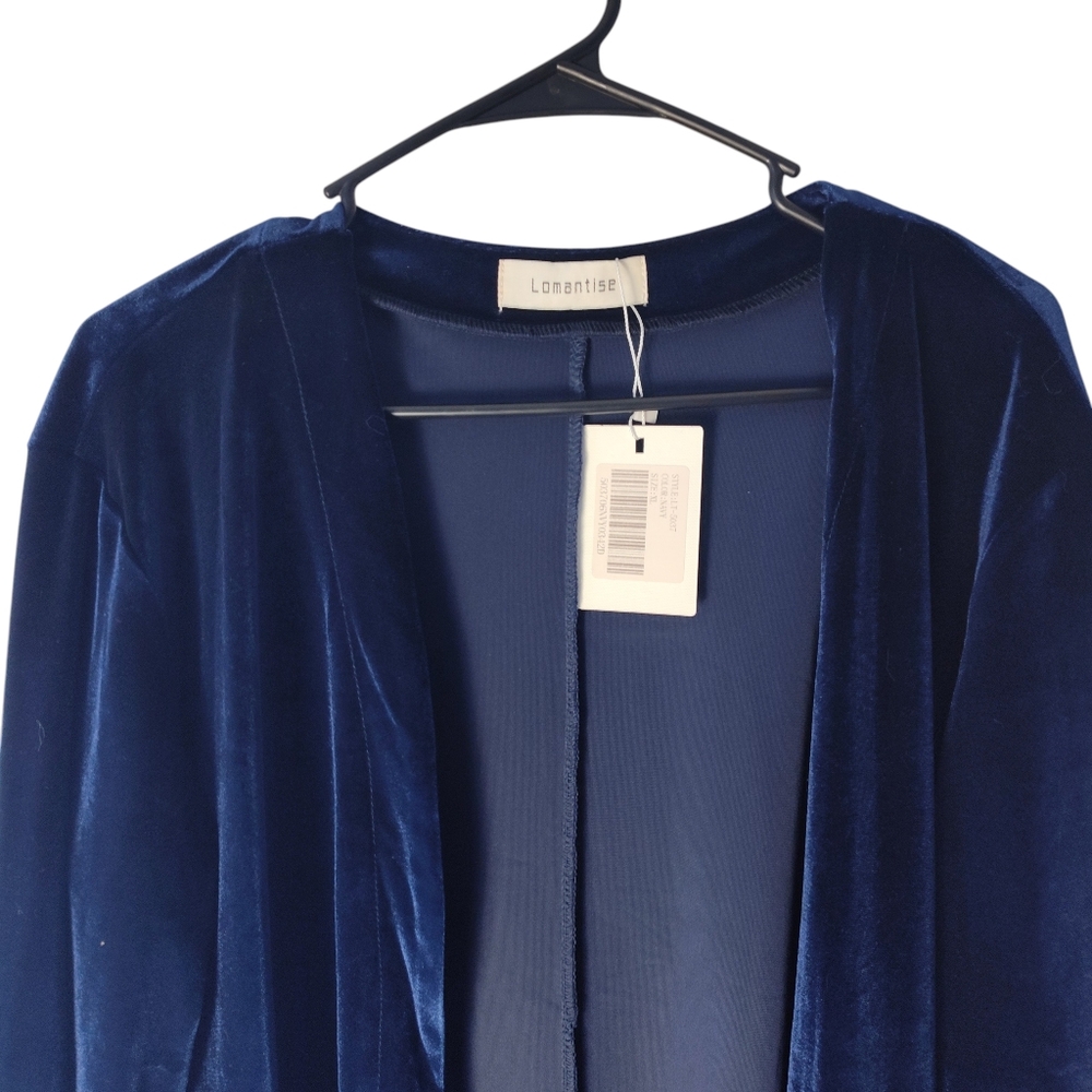 Lomantise Navy Blue Velvet Jacket Cover With Sheer Bottom Women's Size XL - Picture 4 of 7